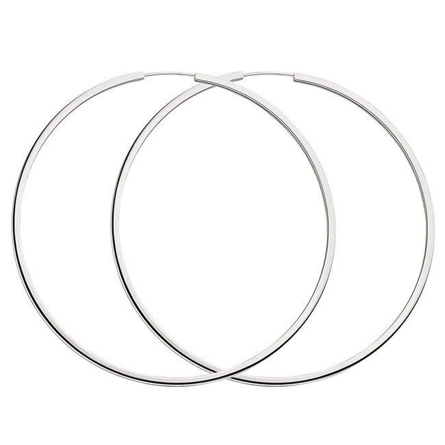 Grote zilveren creolen oorbellen vierkante diameter 73 mm