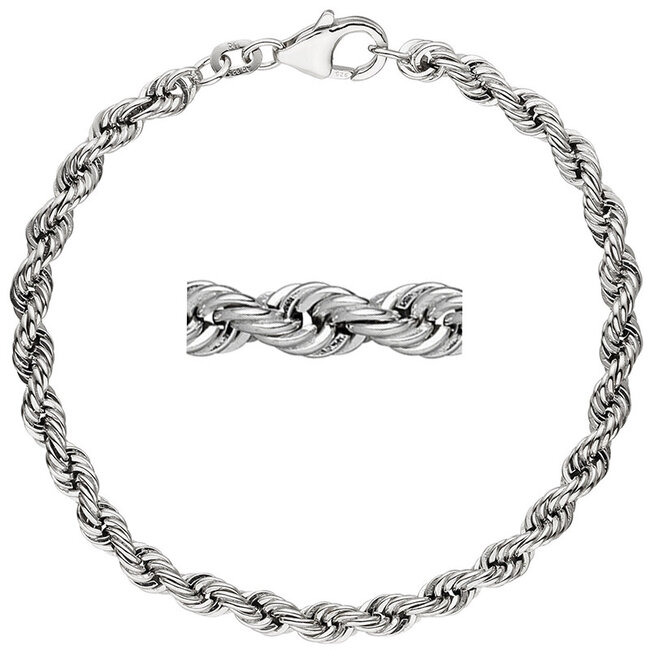 Sterling zilveren koord armband (925) lengte ca. 19 cm dikte ca. 4,3 mm