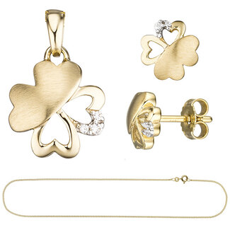 JOBO Gouden sieraden set klavertje vier (45 cm) met zirkonia