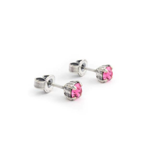 Roze oorknopjes met 4 mm Swarovski kristal