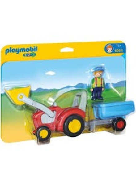 6964 Boer met Tractor en Aanhangwagen