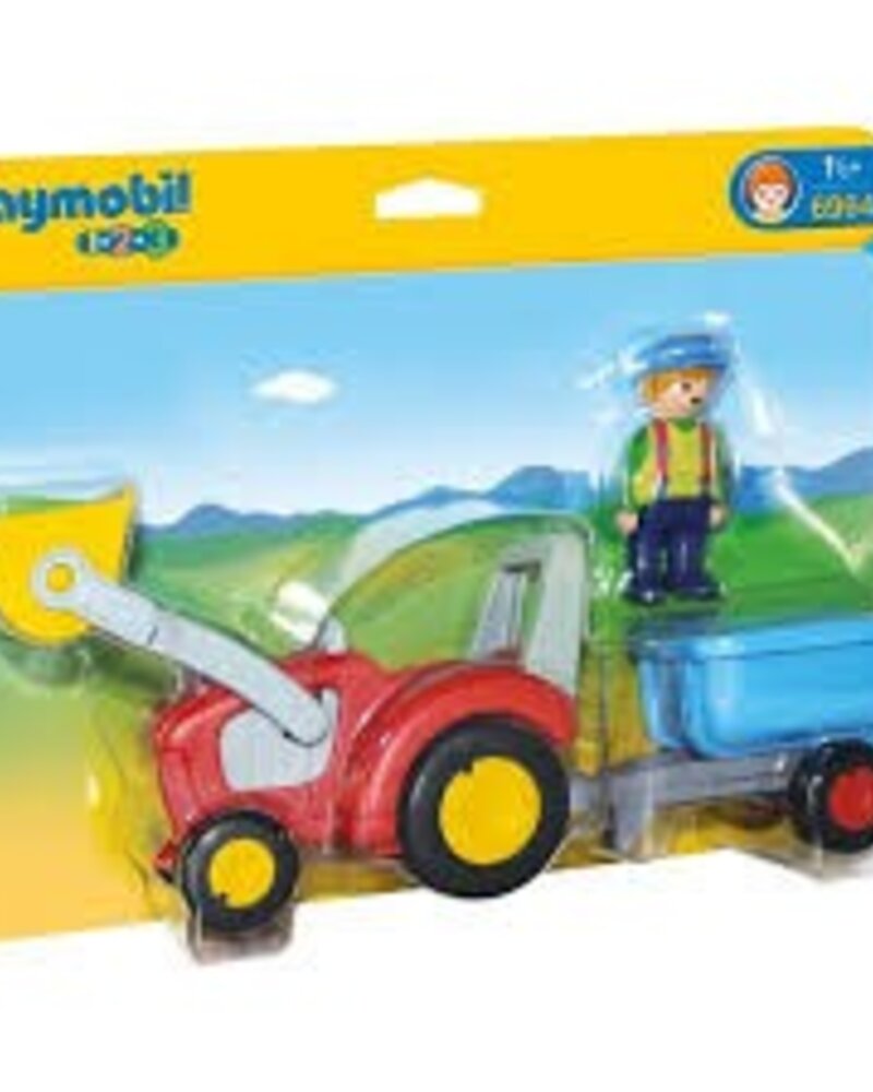 6964 Boer met Tractor en Aanhangwagen