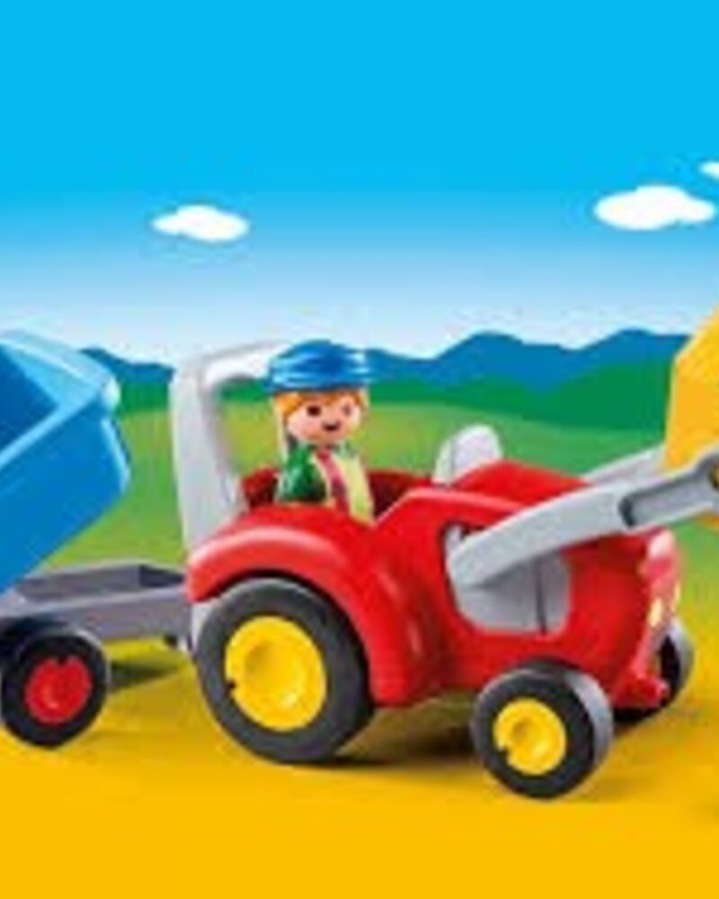 6964 Boer met Tractor en Aanhangwagen