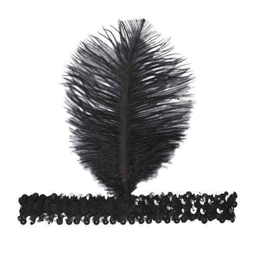 pailletten hoofdband met zwarte veer