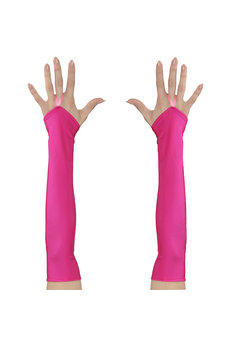 vingerloze handschoenen satijn, neon rose