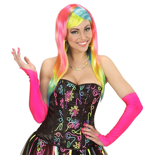 vingerloze handschoenen satijn, neon rose