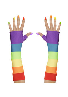vingerloze handschoenen satijn, regenboog kleuren