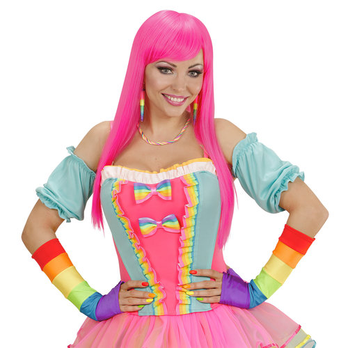 vingerloze handschoenen satijn, regenboog kleuren