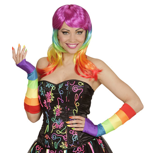 vingerloze handschoenen satijn, regenboog kleuren