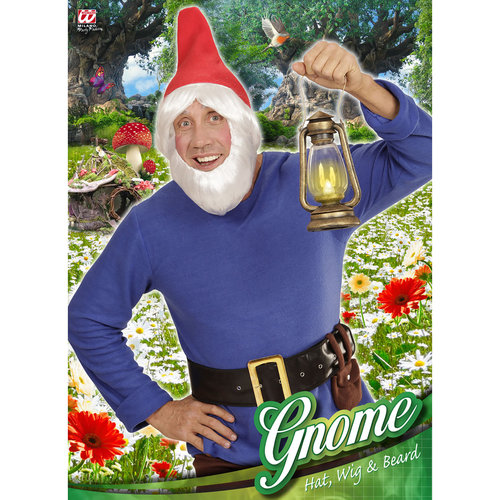 kaboutermuts rood met pruik en baard