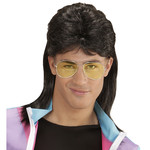 pruik, mullet met bril zwart