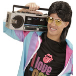 pruik, mullet met bril zwart