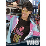 pruik, mullet met bril zwart