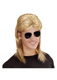 pruik, mullet met bril blond