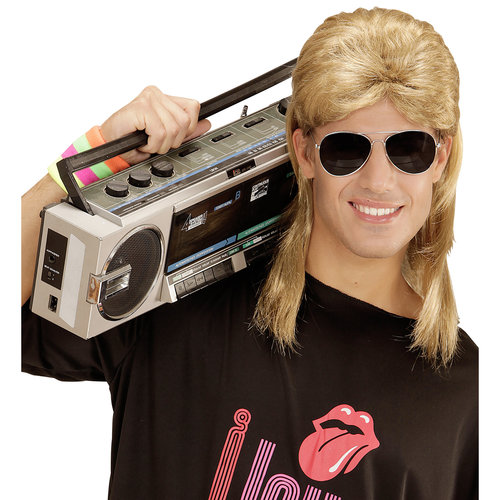 pruik, mullet met bril blond
