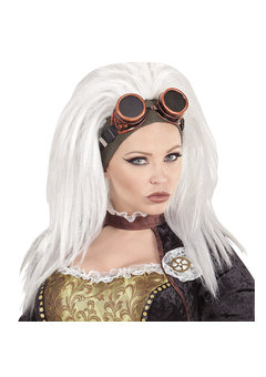pruik, steampunk met stofbril