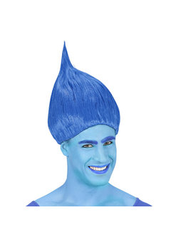 pruik, trolly blauw