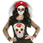 oorringen schedel en roos, goud/zwart