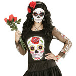 oorringen schedel en roos, goud/azuur