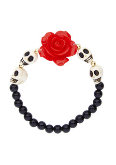 armband witte schedel, rode roos