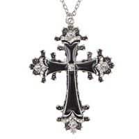 ketting zwart kruis, strass