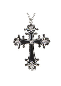ketting zwart kruis, strass