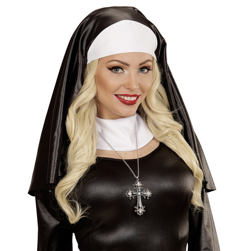 ketting zwart kruis, strass