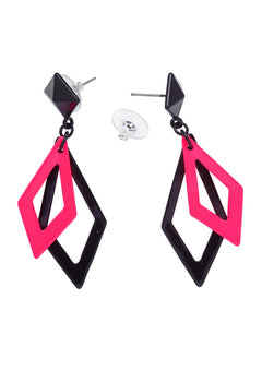 oorbellen ruit neon, zwart/rose