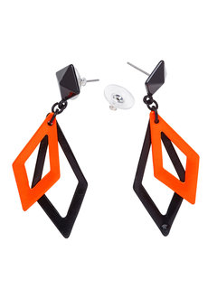 oorbellen ruit neon, zwart/oranje