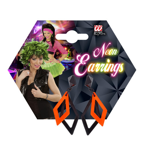 oorbellen ruit neon, zwart/oranje