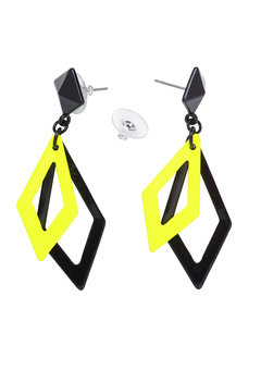 oorbellen ruit neon, zwart/geel