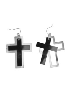 oorbellen kruis, zwart/zilver