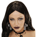 oorbellen kruis, zwart/zilver