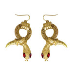 oorbellen slang van goud met rode steen ogen