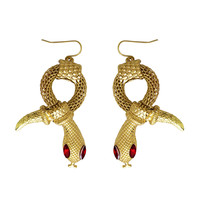 oorbellen slang van goud met rode steen ogen