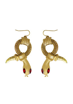 oorbellen slang van goud met rode steen ogen