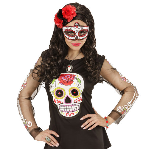 oogmasker dia de los muertos zwart & rood