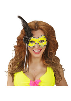 oogmasker brazilie met veren, neon geel