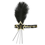 glitter hoofdbandje zwart/goud happy new year ster