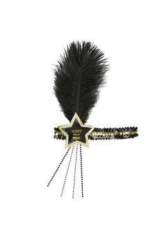 glitter hoofdbandje zwart/goud happy new year ster
