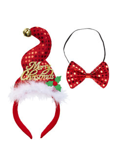 pailletten mini hoedje met belletje en strikje