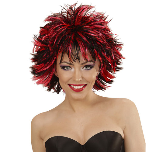 pruik, steamy zwart/rood