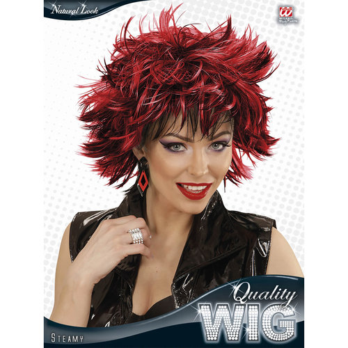 pruik, steamy zwart/rood