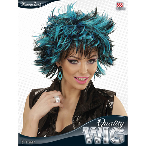 pruik, steamy zwart/blauw