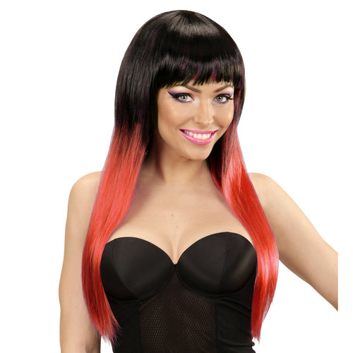 pruik, fade zwart/rood