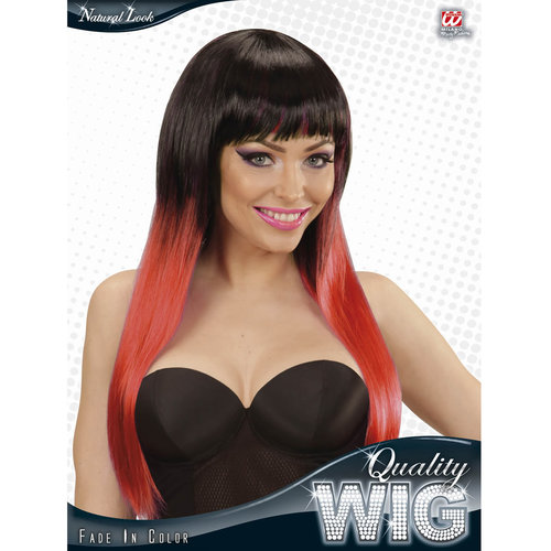 pruik, fade zwart/rood