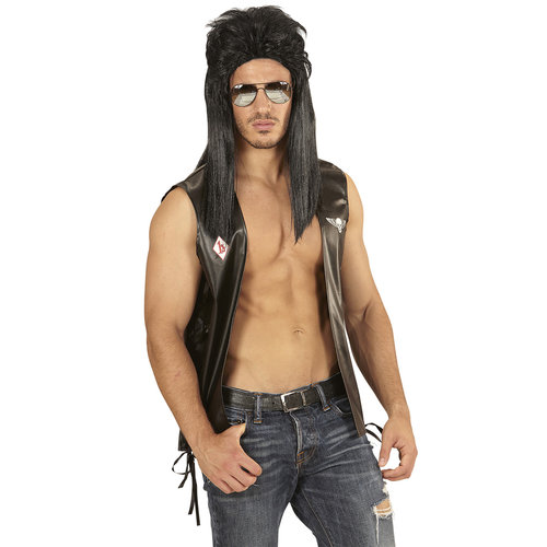 pruik, mullet 80's zwart