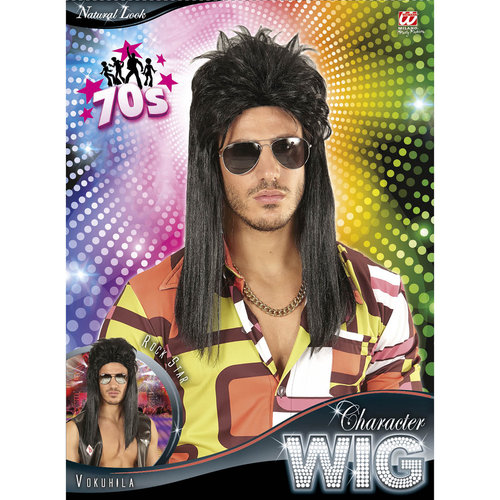 pruik, mullet 80's zwart