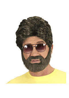 pruik, man met baard bruin
