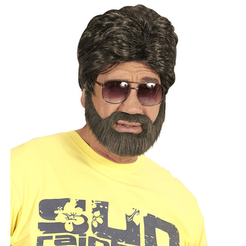 pruik, man met baard bruin